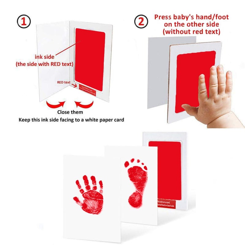 LelonHo 2 Pack Large Inkless Hand and Footprint Kit Clean Touch Ink Pad for Baby Pet Paw Print Kit(1 Pink and 1 Red Ink Pads,4 Imprint Cards) - Image 3
